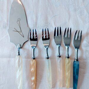 Lot of 6 VTG German MCM Dessert Bakelite Set Pyraline Cake Lifter Cake Forks